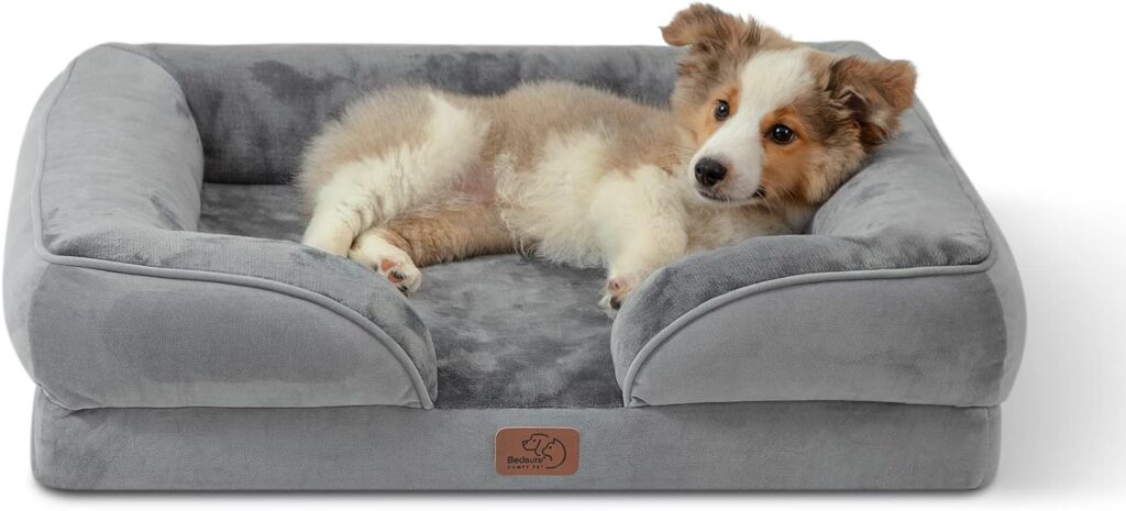 Bedsure Letto per Cani Grande 71x58x18cm - Divano per Cani Taglia Grande in Uovo Foam, Colore Grigio, Cuscino per Cani Sfoderabile e Lavabile