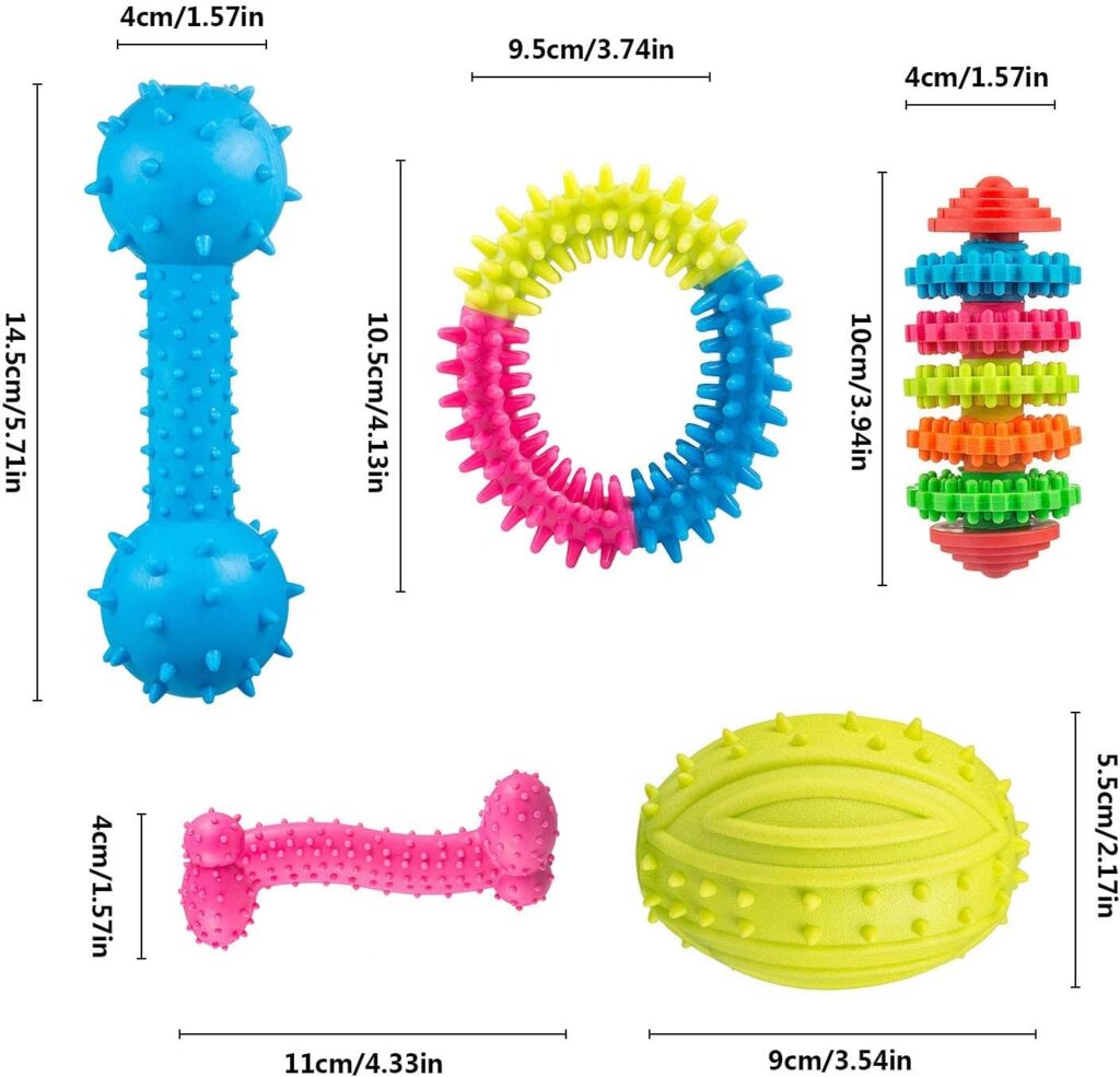 Comius Sharp Giocattoli per la Dentizione del Cucciolo di Cane, 5 Pezzi Giocattoli da Masticare per la Pulizia dei Denti del Cane, Giocattoli Interattivi Allaperto in Silicone per Laddestramento
