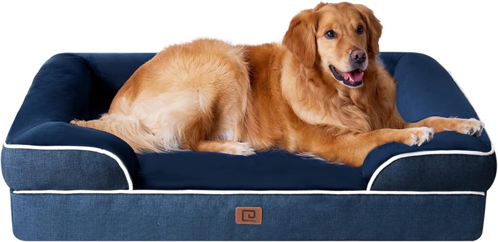 EHEYCIGA Cuccia Cane Interno Taglia Grande, Cuscino Cane Impermeabile Sfoderabile e Lavabile, Letto per Cani con tre Lati Rialzati Ortopedico, Cuccia Divano per Cani, Blu Navy, 112x81x15cm