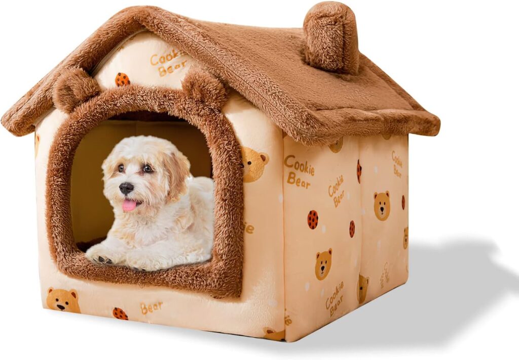 Galatée Letto Grotta Per Gatti, Cuccia Per Cani Lavabile, Igloo In Peluche Caldo e Accogliente, Pieghevole e Confortevole, Per Animali Domestici(S, Orso Bruno)