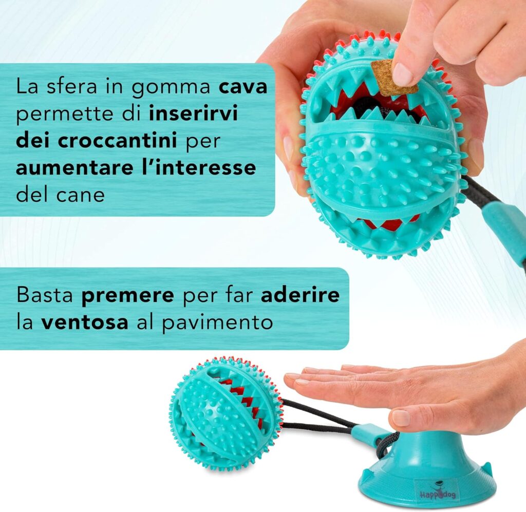 HAPPYDOG - Gioco interattivo cane per tutte le taglie - Giochi attivazione mentale cane divertente e stimolante - Materiale resistente ai morsi - Palla masticabile e fune elastica