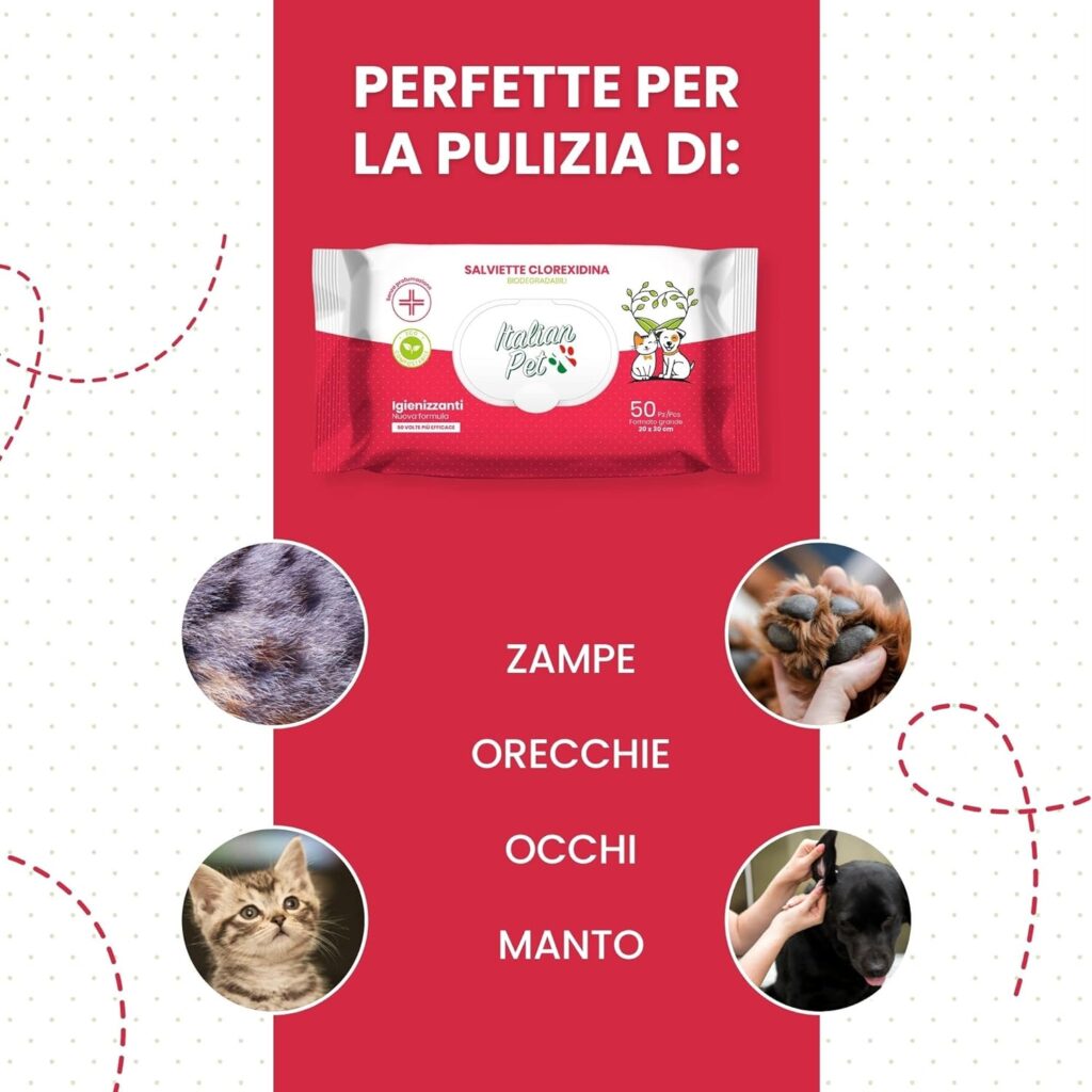 Italian Pet Salviette Biodegradabili - Clorexidina - 20x30cm - 50pz