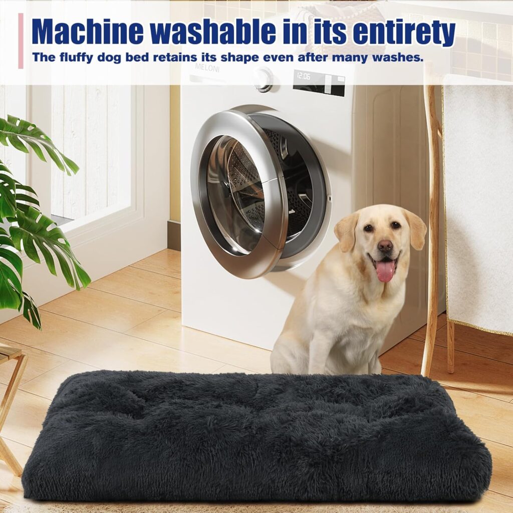 KSIIA Cuscino per Cani Taglia Grande e Media, Cuccia Cane Interno, 90x60cm, Peluche Morbida e Soffice, Base Antiscivolo, Lettino per Cani, Lavabile in Lavatrice, Materassino Cane, Grigio scuro