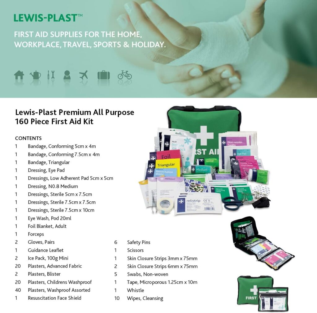 Lewis-Plast Kit di Primo Soccorso Completo da 224 Pezzi - Design Compatto per una Comoda Conservazione, Ideale per Casa, Ufficio e Sport - Kit Medico da Casa
