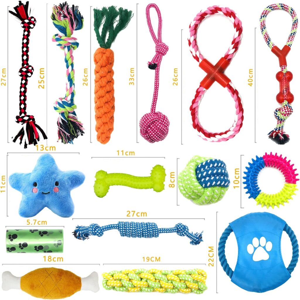 MUOIVG Set di 15 giocattoli durevoli e indistruttibili per cani piccoli e medi, giocattolo interattivo
