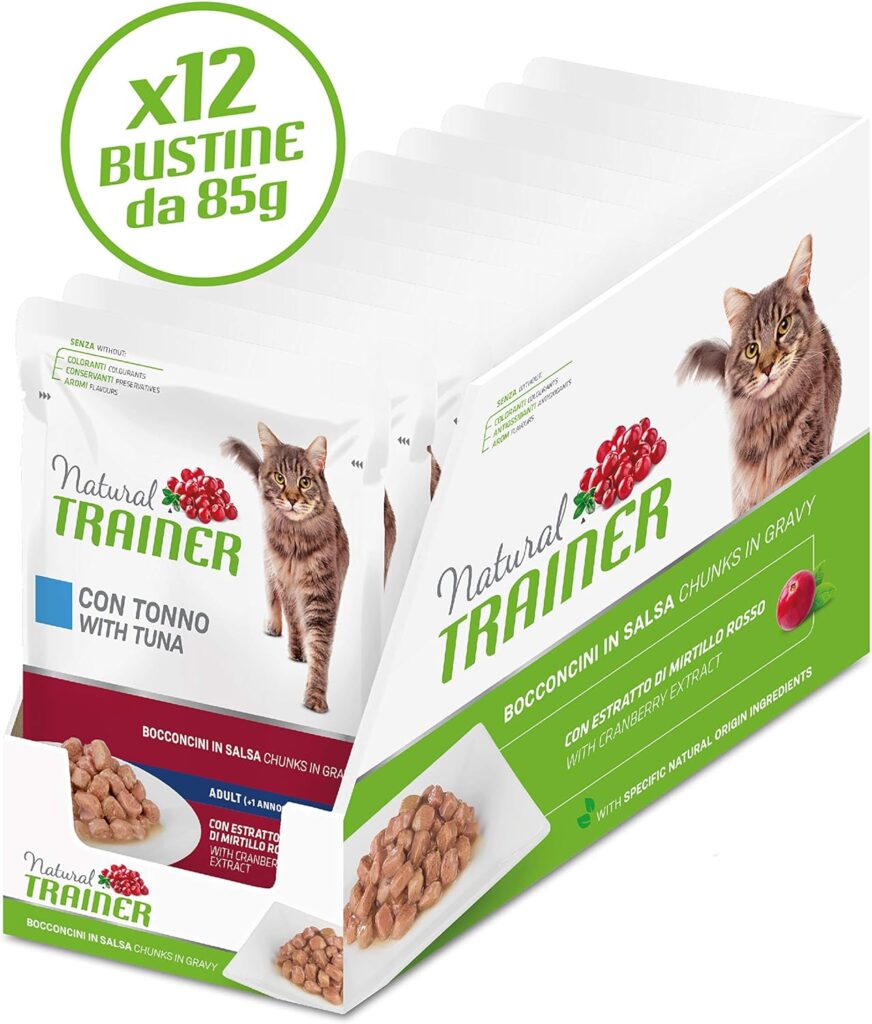 Natural Trainer Cibo per Gatti Adulti con Salmone - 12 Buste x 85gr - 1020 gr