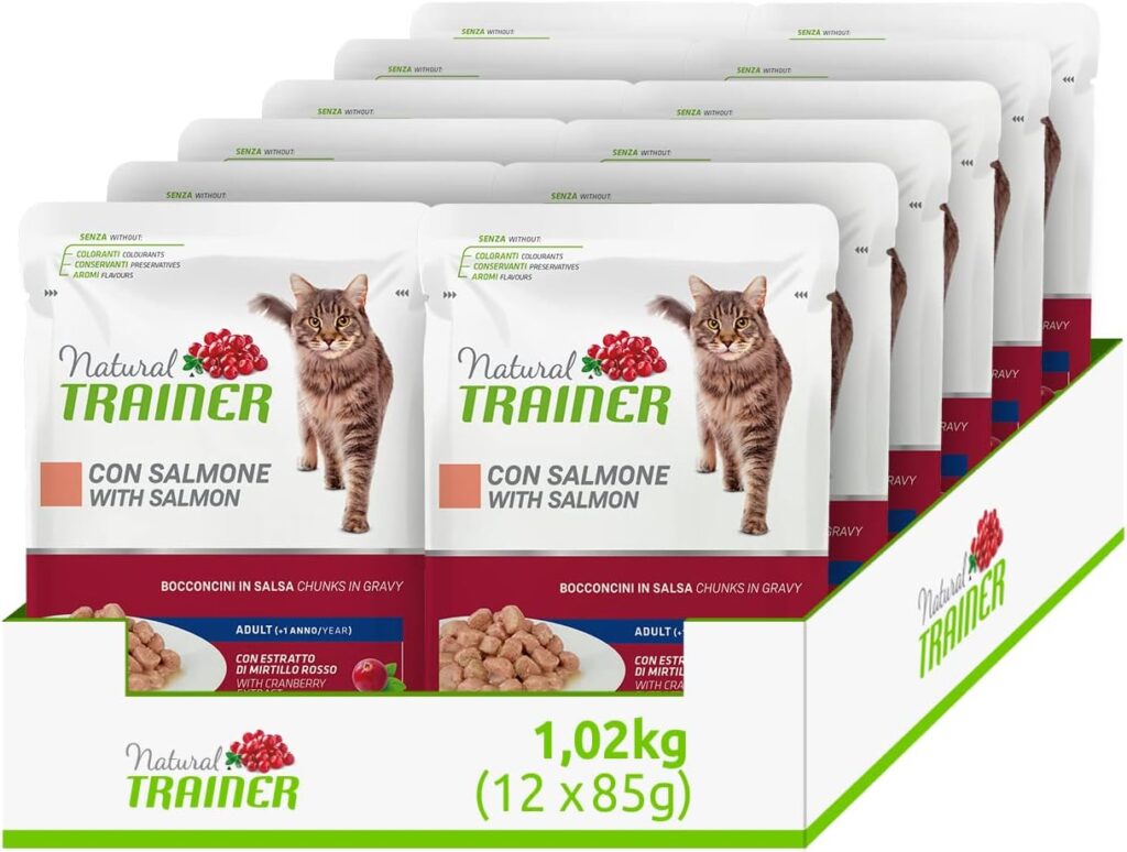 Natural Trainer Cibo per Gatti Adulti con Salmone - 12 Buste x 85gr - 1020 gr