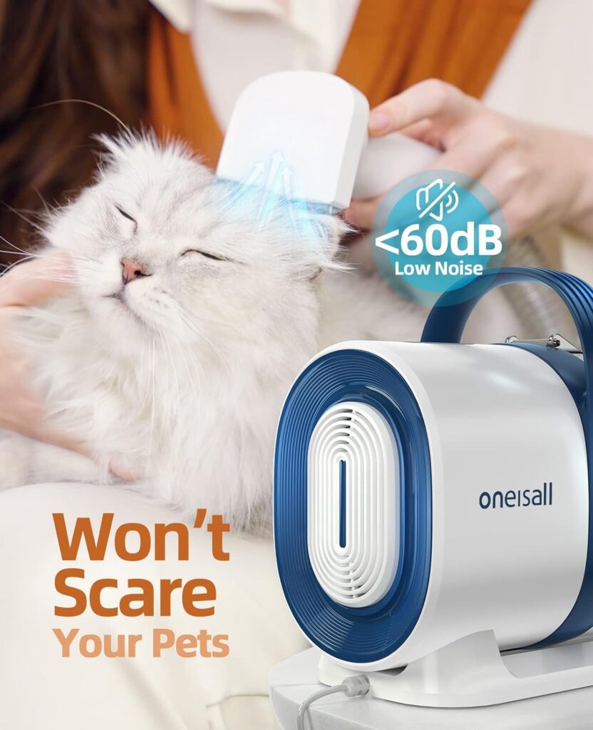 oneisall toelettatura e aspirazione a Vuoto per Animali Domestici, Tosatrice per Cani e Gatto Pelo Lungo Professionale, 7 Strumenti per la toelettatura Per la depilazione di cani e gatti (blu)