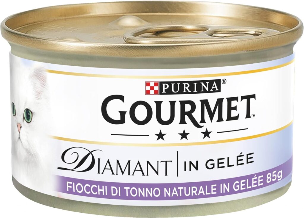 Purina Gourmet Diamant Umido Gatti con Fiocchi di Tonno in Gelée, 24 Lattine da 85g