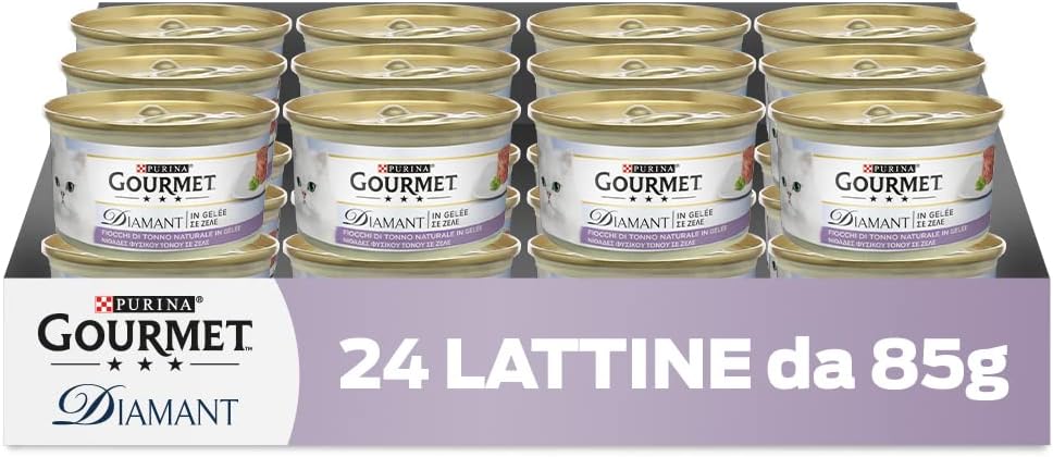 Purina Gourmet Diamant Umido Gatti con Fiocchi di Tonno in Gelée, 24 Lattine da 85g