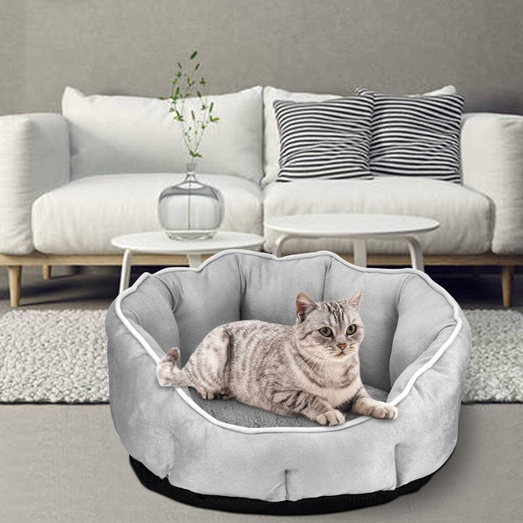 Queta Cuccia per cani, cuccia per cani e gatti, in peluche, morbida, 46 x 46 x 23 cm (grigio)