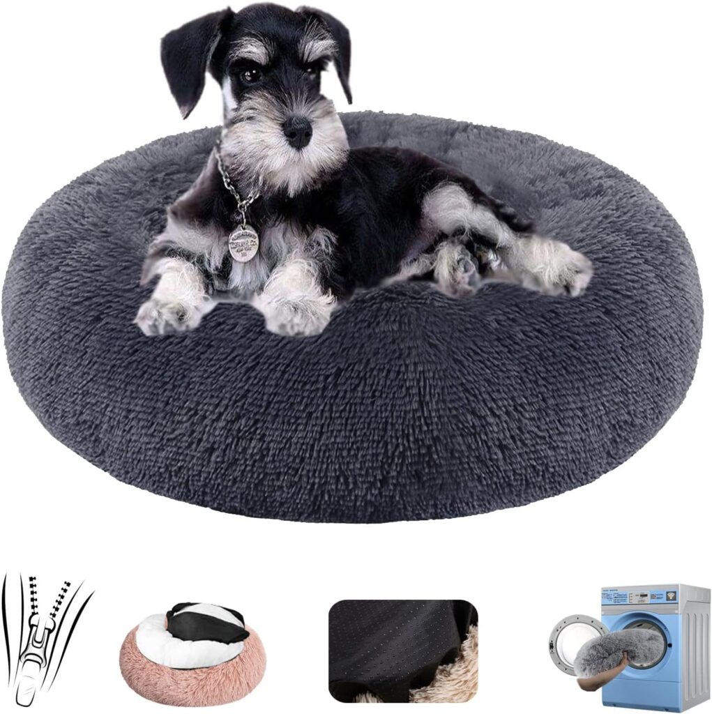 Rechteckig Cuccia Gatto Cane Interno Morbida, Sfoderabile Animale Domestico Cuscino Peluche Donut Antiscivolo Lavabile Interno ​Letto Peluche Ultra-Morbido- Dark Gray||Ø40/16in(XS)