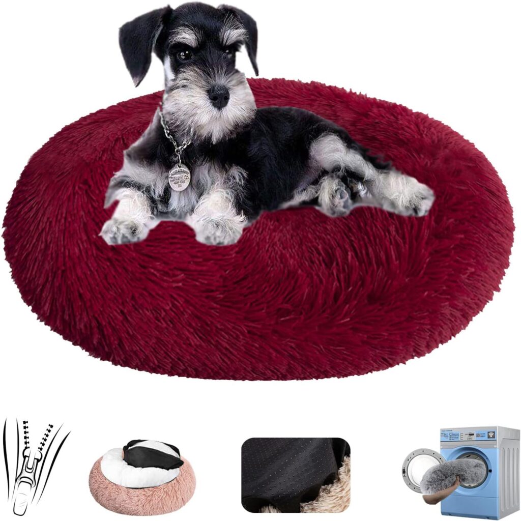 Rechteckig Cuccia Gatto Cane Interno Morbida, Sfoderabile Animale Domestico Cuscino Peluche Donut Antiscivolo Lavabile Interno ​Letto Peluche Ultra-Morbido- Dark Gray||Ø40/16in(XS)