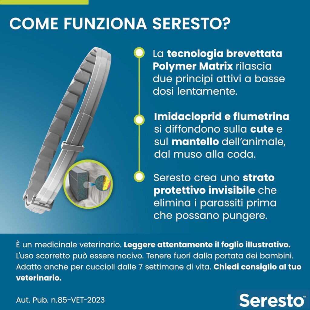 Seresto Collare antiparassitario, Elimina pulci, zecche, pidocchi e protegge dal rischio di trasmissione della leishmaniosi, Per cani fino a 8 kg e fino a 8 mesi