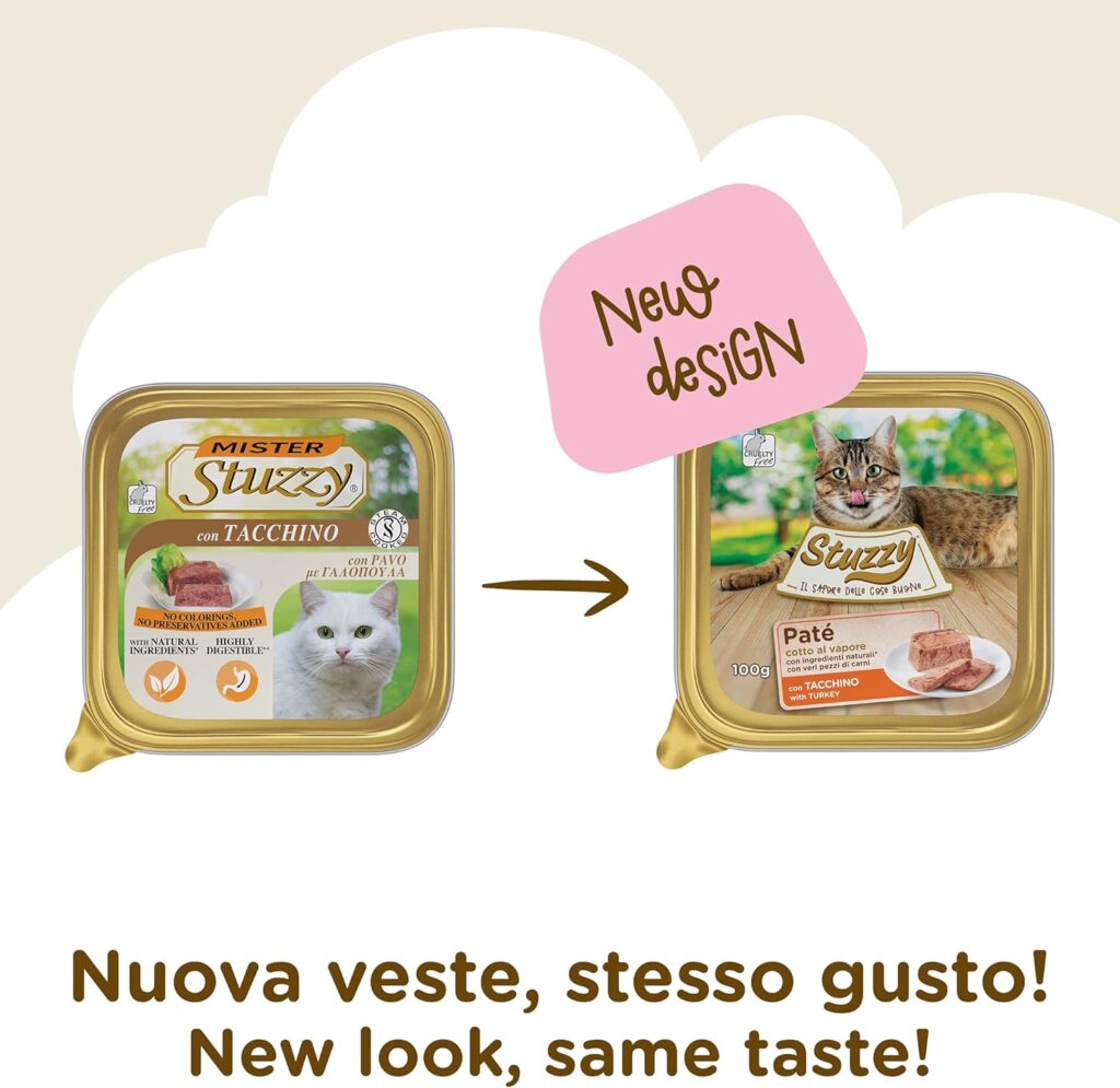 Stuzzy, Cibo Umido per Gatti Adulti al Gusto Manzo, Linea Paté e Carni in Pezzi - Totale 3,2Kg (32 Vaschette da 100G)