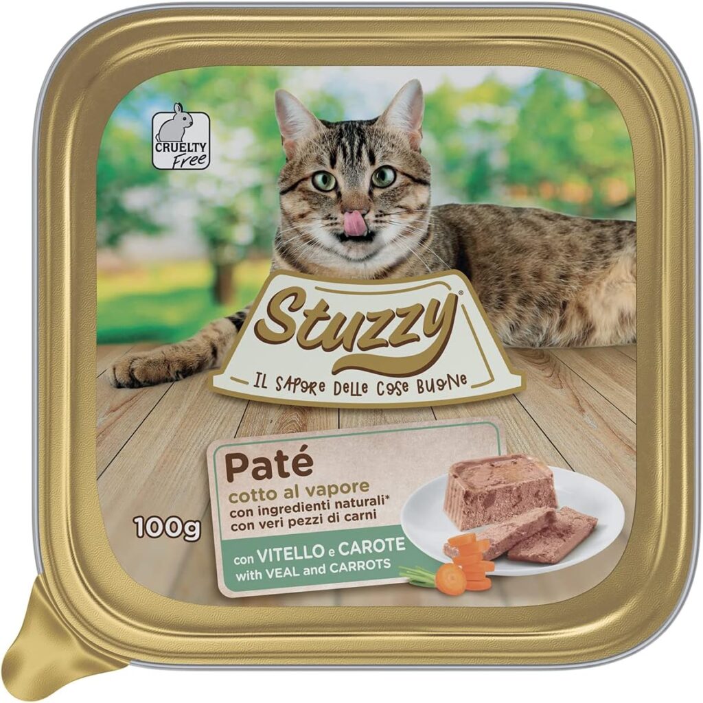 Stuzzy, Cibo Umido per Gatti Adulti al Gusto Manzo, Linea Paté e Carni in Pezzi - Totale 3,2Kg (32 Vaschette da 100G)