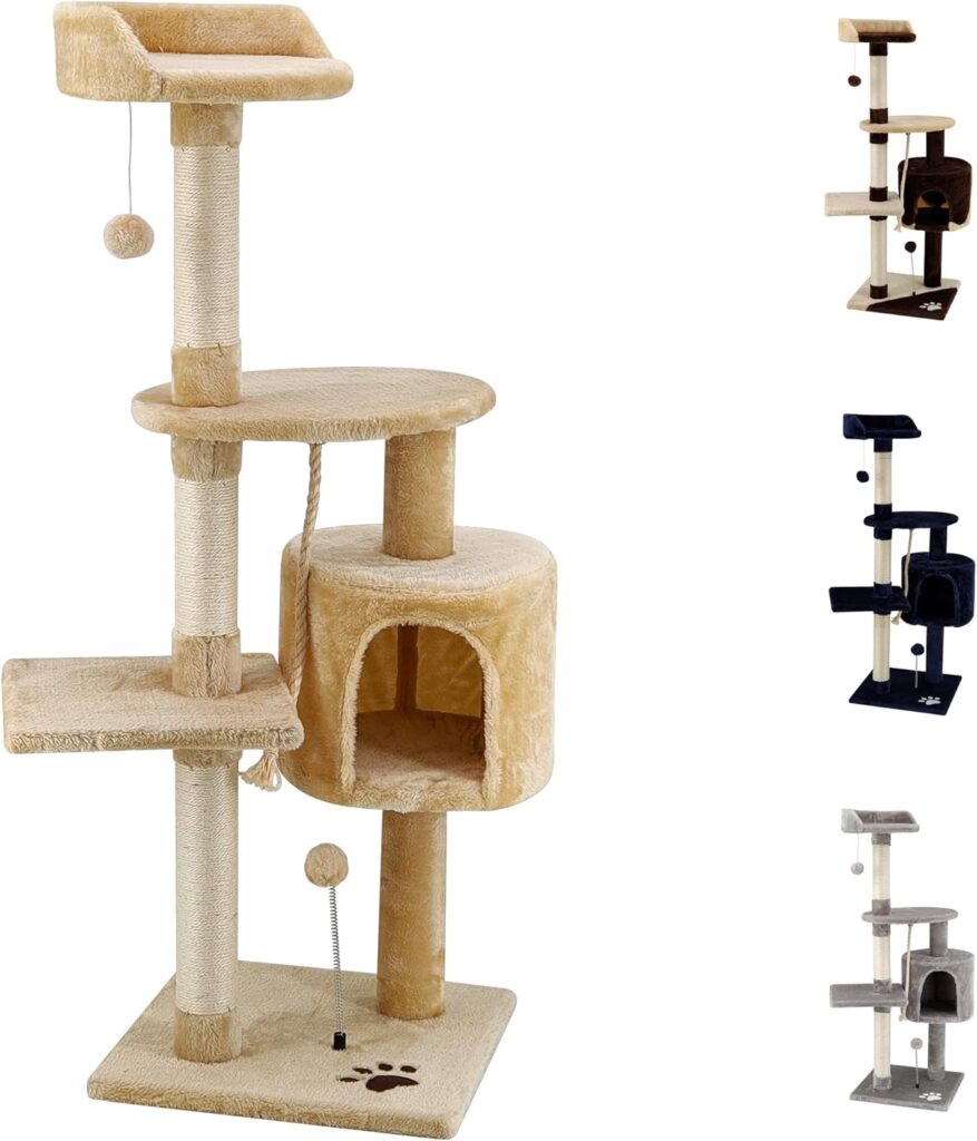 TIRAGRAFFI PER GATTO ALTO 112 CM PARCO GIOCO GIOCHI GRAFFIATOIO SISAL CUCCIA ALBERO GATTI TIRA GRAFFI PALESTRA - Beige