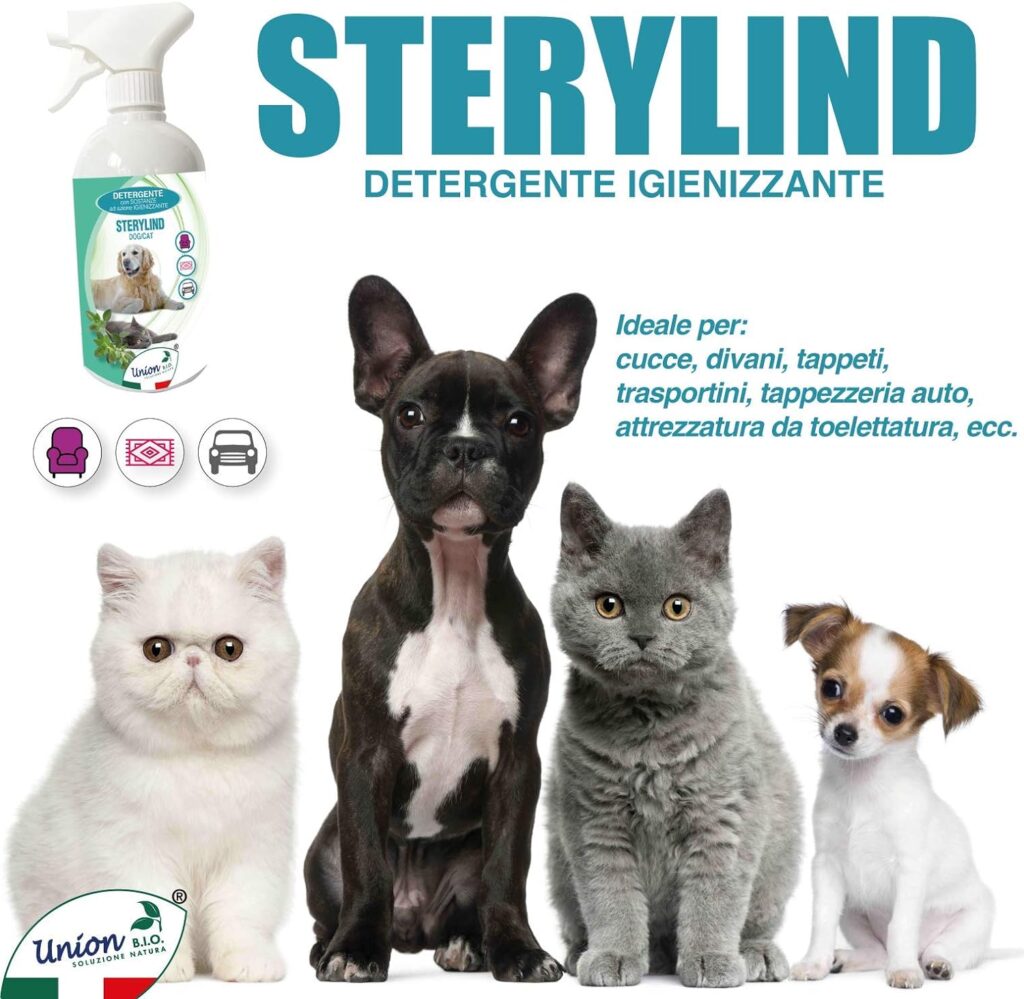 Union Bio® Sterylind 500ML | Spray Detergente Igienizzante Ideale Per Superfici Abitate Da Animali Domestici, Neutralizza i Cattivi Odori Senza Coprirli, 100% NATURALE Senza Risciacquo | Made in ITALY