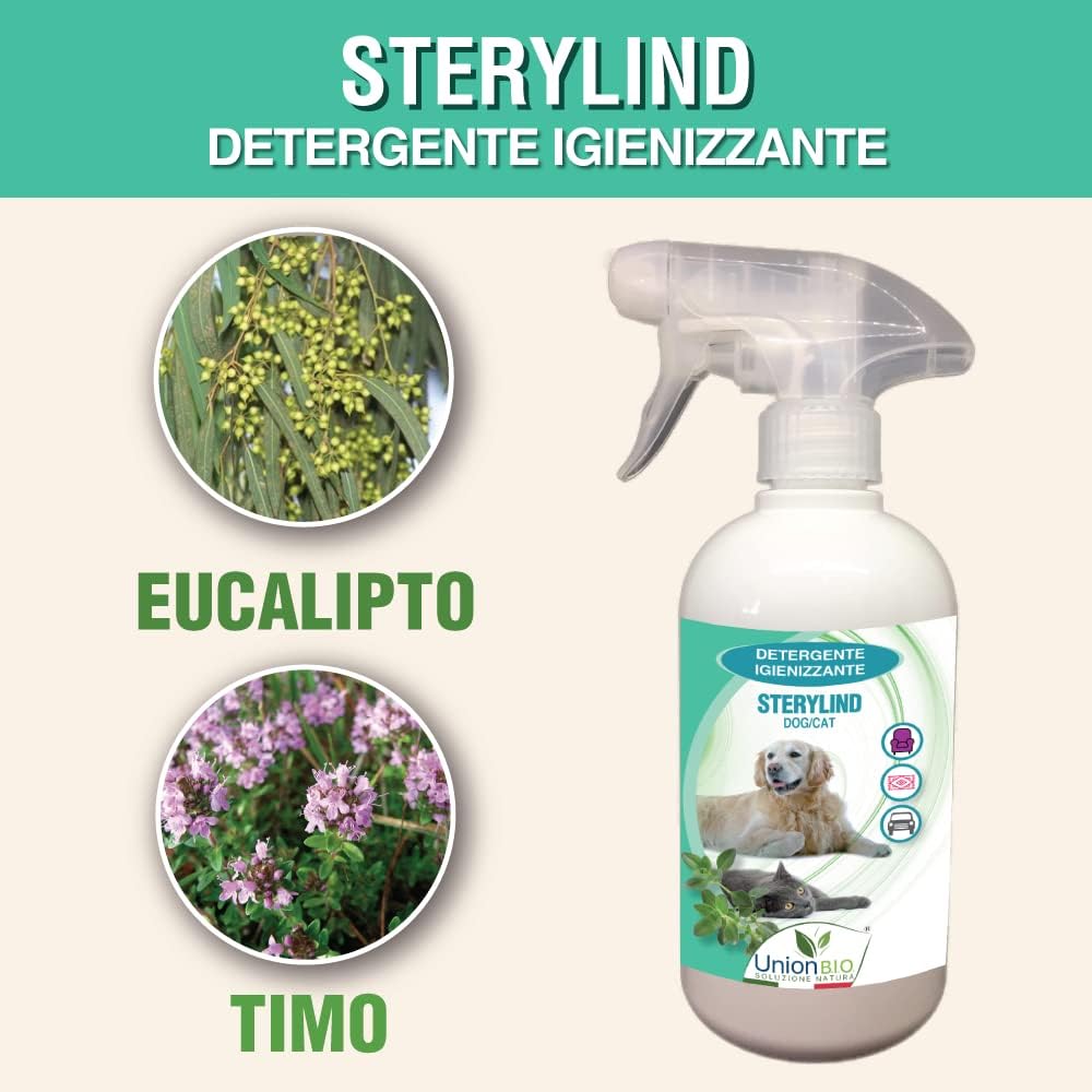 Union Bio® Sterylind 500ML | Spray Detergente Igienizzante Ideale Per Superfici Abitate Da Animali Domestici, Neutralizza i Cattivi Odori Senza Coprirli, 100% NATURALE Senza Risciacquo | Made in ITALY